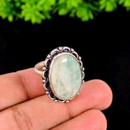 Handmade Brass Oxidized Ring with Amazonite Gemstone for Women