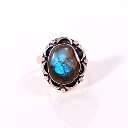 Handmade Oxidized Ring with Fancy Shaped Labradorite Gemstone for Women