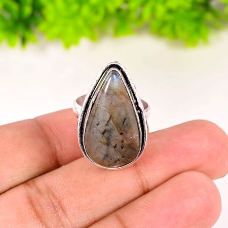 Handmade Statement Ring with Pear Shaped Labradorite Gemstone for Women