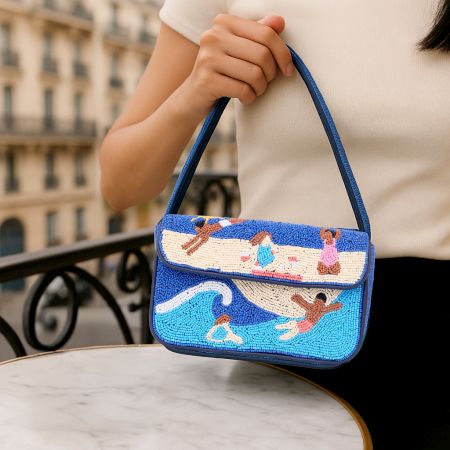 Luxury Handmade Beaded Shoulder Bag – Beach Scene Summer Pattern Purse