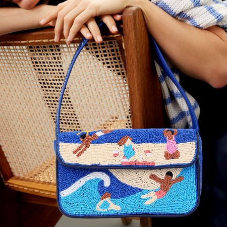 Luxury Handmade Beaded Shoulder Bag – Beach Scene Summer Pattern Purse