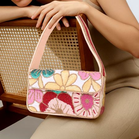Luxury Colorful Floral Beaded Handbag – Designer Women’s Shoulder Bag