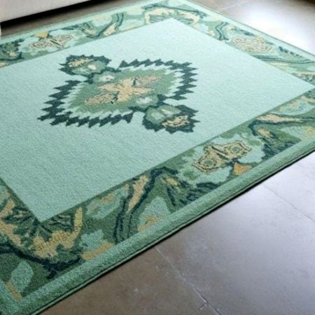 Green Geometric Wool Rug