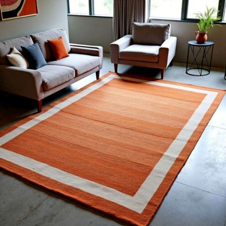 Hand Knotted Orange And Beige Rug
