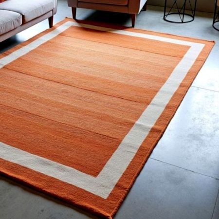 Hand Knotted Orange And Beige Rug