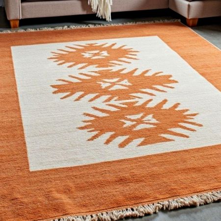 Hand Knotted Minimalist Orange Rug