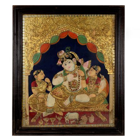 Lord Krishna Tanjore Painting with Rich Gold Embellishments
