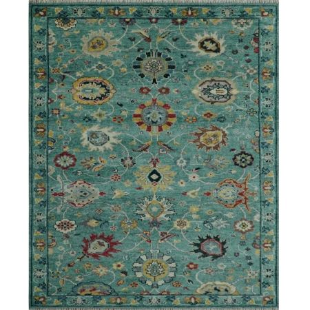Teal And Yellow Modern Oushak Rug