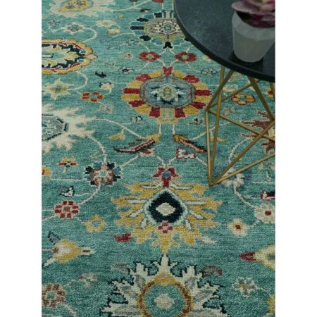 Teal And Yellow Modern Oushak Rug