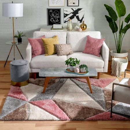 Modern Silver Geometric Hall Mat