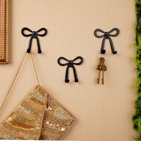 3 Pieces Decorative Black Aluminium Bow Wall Hooks