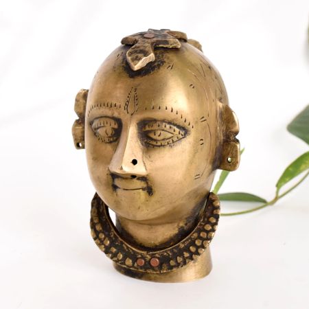 Tribal Brass Head Bust in Antique Finish