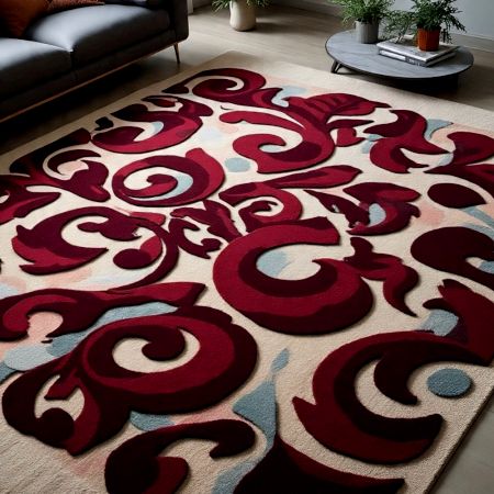 Handtufted Crimson Swirl Harmony Rug