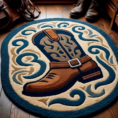 Handtufted Western Boot Emblem Rug