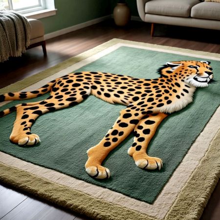 Handtufted Wildcat Figure Green Rug