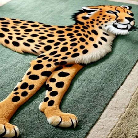 Handtufted Wildcat Figure Green Rug