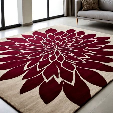 Handtufted Crimson Petal Burst Rug