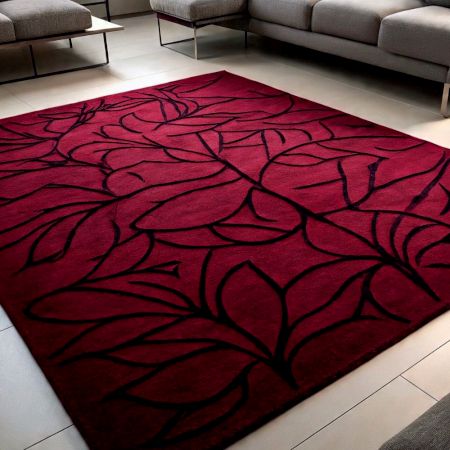 Handtufted Crimson Vine Pattern Rug