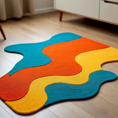 Handtufted Orange Teal Wave Rug