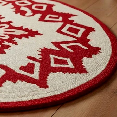 Handtufted Crimson Folk Motif Rug