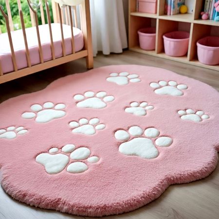 Handtufted Pink Pawprint Play Rug