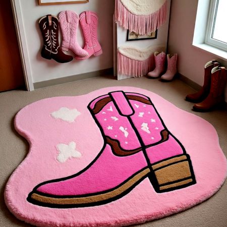 Handtufted Pink Cowboy Boot Rug
