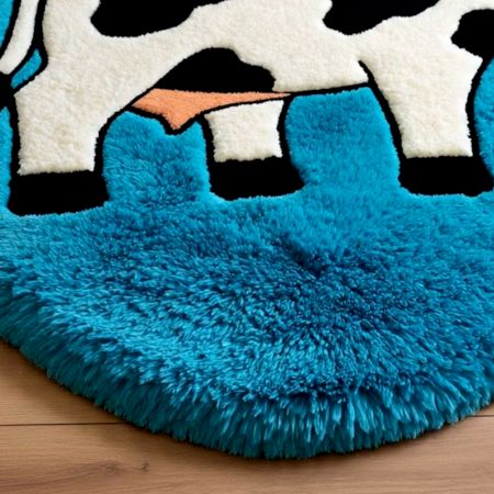 Handtufted Blue Cow Cartoon Rug