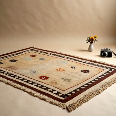 Handknotted Boho Border Cream Rug