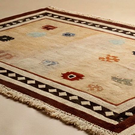Handknotted Boho Border Cream Rug