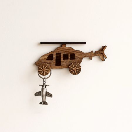 Natural Wooden Helicopter Design Adhesive Wall Hook