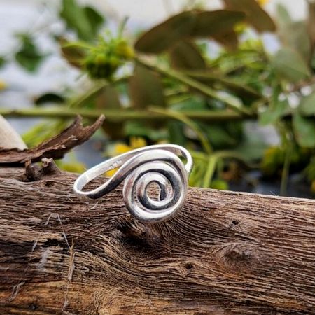 Handmade Spiral Pattern Ring 925 Sterling Silver Boho Jewelry for Women