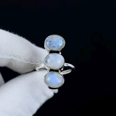 Three Moonstone 925 Sterling Silver Ring Handmade Boho Jewelry