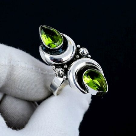 Peridot Moon 925 Sterling Silver Ring Boho Jewelry