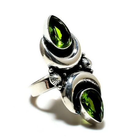 Peridot Moon 925 Sterling Silver Ring Boho Jewelry