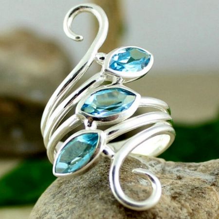 Blue Topaz 925 Sterling Silver Ring Handmade Boho Jewelry