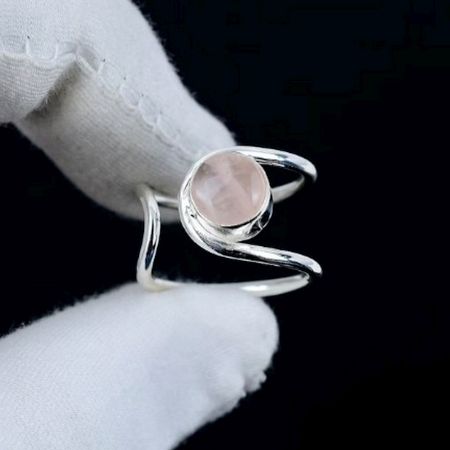 Rose Quartz 925 Sterling Silver Ring Handmade Healing Gemstone