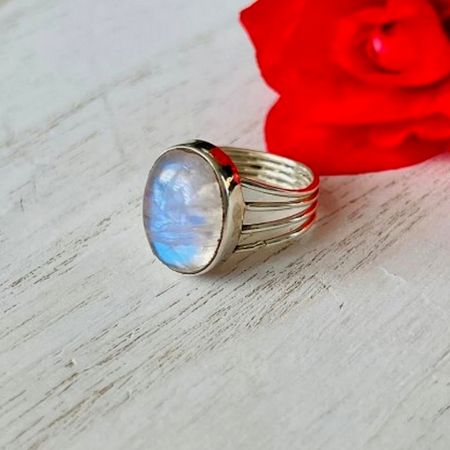 Rainbow Moonstone 925 Sterling Silver Ring Handmade Boho Jewelry