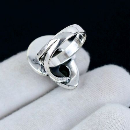 Blue Copper Turquoise Moon 925 Sterling Silver Ring Handmade Boho Jewelry