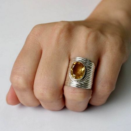 Citrine Gemstone Designer 925 Sterling Silver Ring Handmade Boho Jewelry