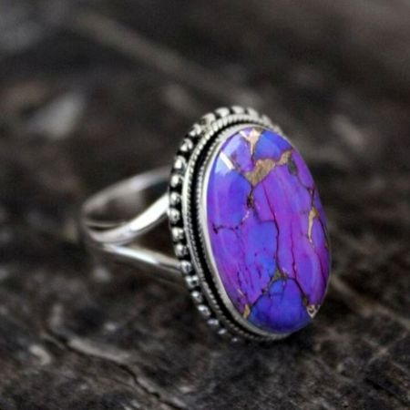 Purple Copper Turquoise 925 Sterling Silver Ring Handmade Boho Jewelry