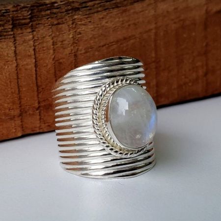 Big Moonstone 925 Sterling Silver Ring Handmade Boho Jewelry