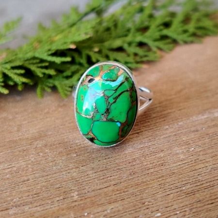 Green Copper Turquoise 925 Sterling Silver Ring Handmade Boho Jewelry