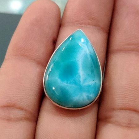 Dominican Larimar 925 Sterling Silver Ring Handmade Boho Jewelry