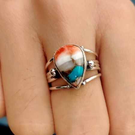 Oyster Copper Turquoise 925 Sterling Silver Ring Handmade Boho Jewelry