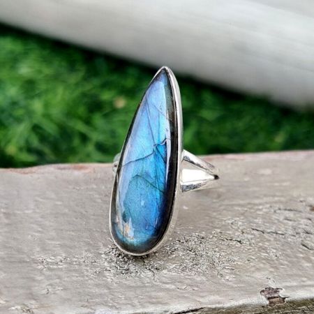 Big Labradorite 925 Sterling Silver Ring Handmade Boho Jewelry