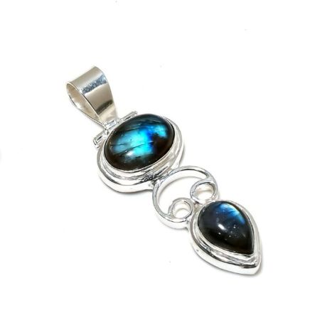 Two Labradorite Stone 925 Sterling Silver Pendant Handmade Boho Jewelry