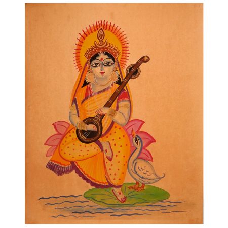 Hand Painted Goddess Saraswati Vintage Paper Painting