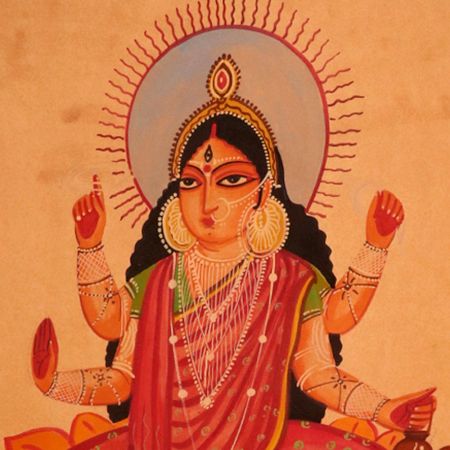 Goddess Lakshmi Sitting on Lotus Flower Paper Painting