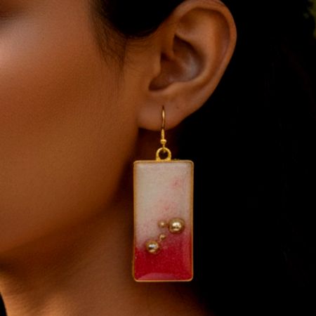 Red and White Ombre Resin Earrings
