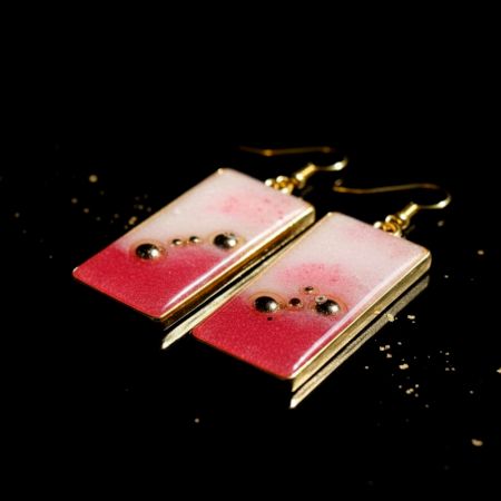 Red and White Ombre Resin Earrings